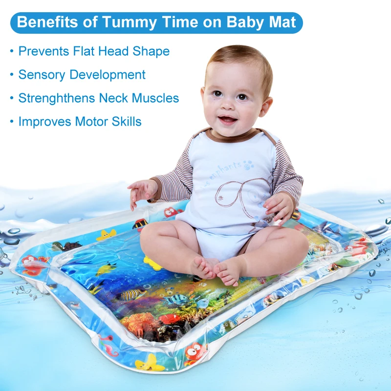 Baby Inflatable Water Play Mat Infant Summer Beach Water Mat Toddler Fun Activity Play Toys for Sensory Stimulation Motor Skills