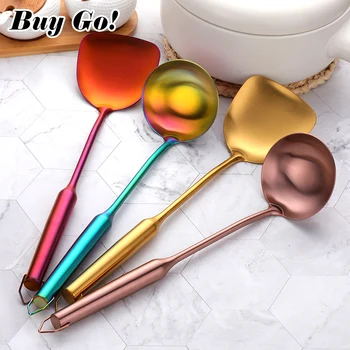 

1PCS Stainless Steel Rainbow Kitchen Utensils European Style Cooking Tools Set Turner Ladle Spoon For Restaurant Dinnerware