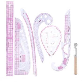 

LMDZ 7pcs Ruler Tailor Measuring Kit Clear Sewing Drawing Ruler French Curve Sewing Set Patchwork Rule Combination Paddle Wheel