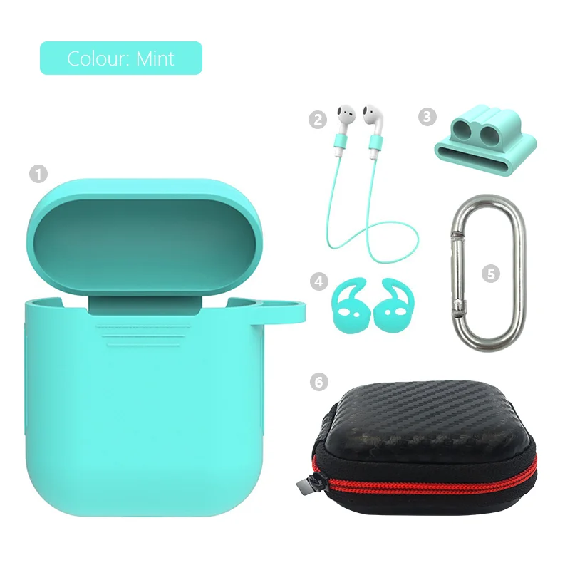 6in1-Mint Мягкий силиконовый чехол 6 шт. Набор для Apple гарнитура для Airpods чехол s для Apple Airpods противоударный чехол для Air Pods защитный чехол - Цвет: 6in1-Mint