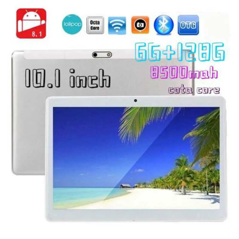 

HD IPS 2.5D Screen 10.1 Inch Android 8.0 12800*800 Screen Tablet 10 Core 6GB + 128GB Dual SIM Card Phone 4G Call Wifi Tablet