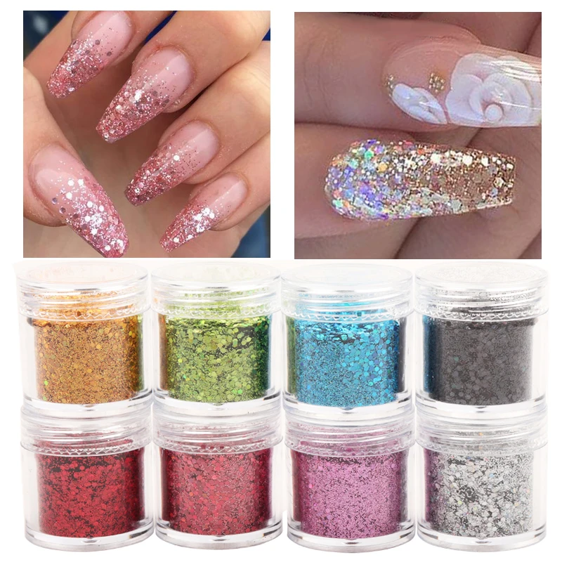  8g/Box Holographic Hexagon Shape Nail Art Glitter Powder Laser Shining sequins for nails DIY Sparkl