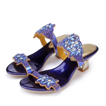 

Christia Bella Women Large Size Bohemian Style Rhinestones Sandals Open Toe Women Rhinestones Stilettos Chunky Heels Pumps