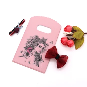 

Pink Butterfly Girl Pattern Plastic Jewelry Bags with Handle 50pcs/lot 9x15cm Gift Candy Soap Storage Bags for Jewelry Packaging