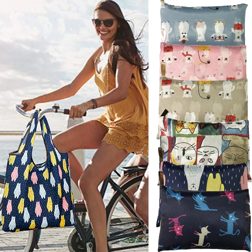Новая женская сумка-шоппер, многоразовые сумки для покупок, многоразовые экосумки, модные многоразовые сумки для покупок с мультяшным принтом, портативные