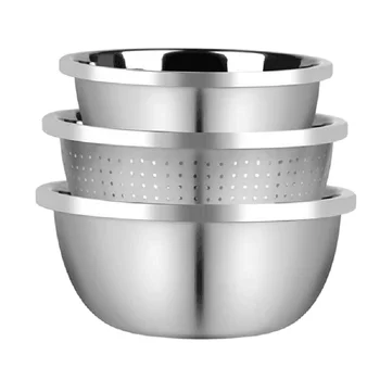 

Stainless Steel Strainer&Kitchen Bowl Set for Salad Fruit Vegetable Washing Draining,Nesting Strainer Bowl,24cm+26cm