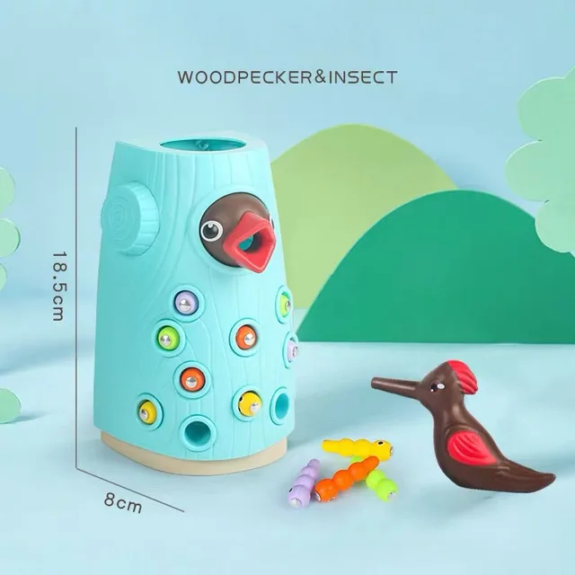 Family Toys Woodpecker Magnetic Catch the Worm Animal Feeding Game Small Birds Children Educate Fishing Toys Set Kids Gift Kit