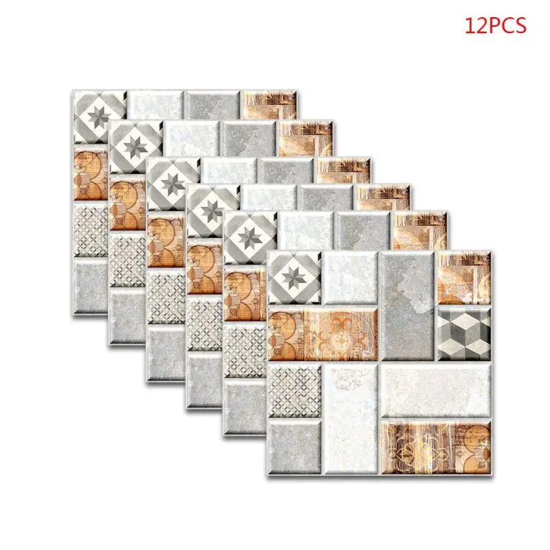 

2020 New 12pcs 3D Self Adhesive PVC Ceramic Tile Sticker Waterproof Wall Stickers Kitchen