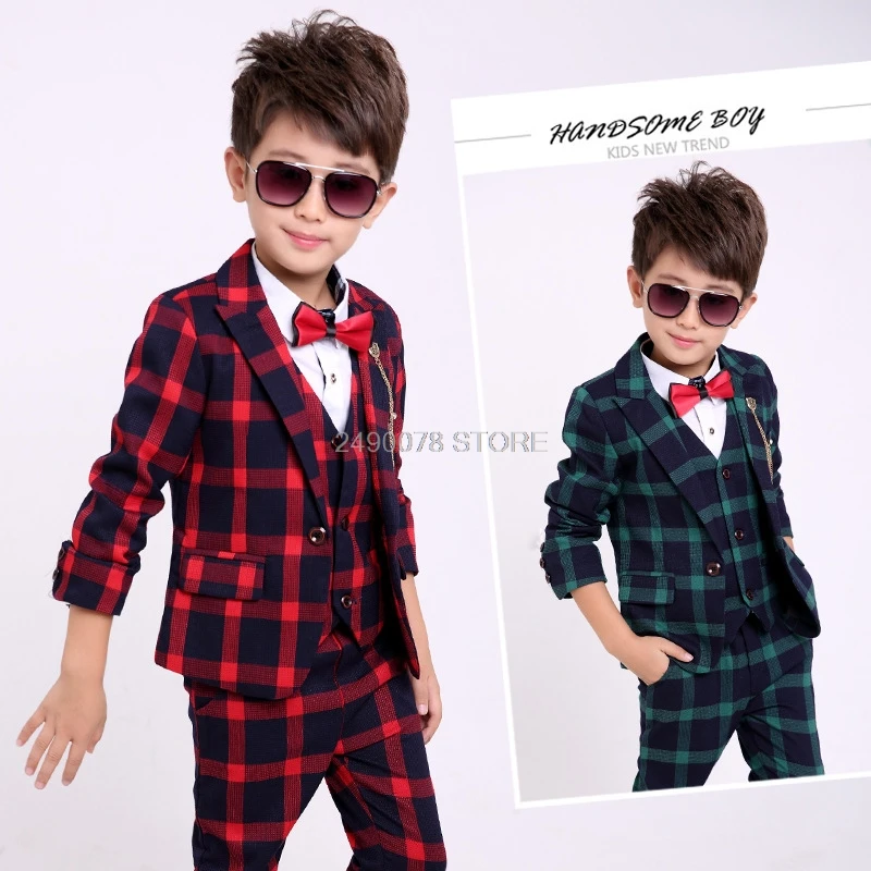 Flower Boys Wedding Suit Children Formal Jacket Vest pants Tie 4Pcs Clothing Set Kids Performance Blazer Tuxedo Dress Costume