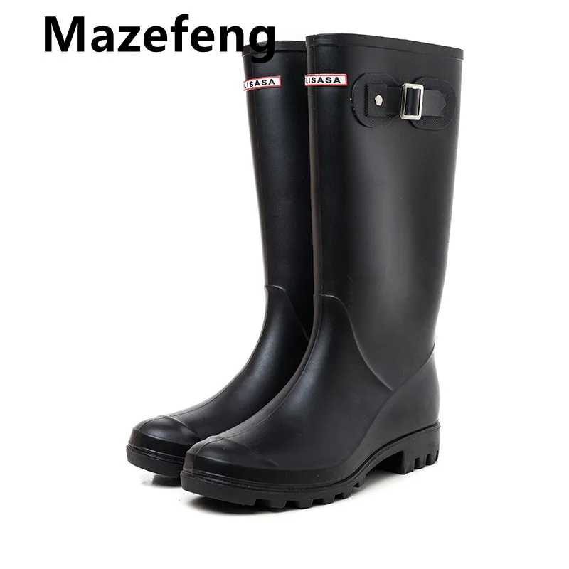 Mazefeng Brand Rubber Rainboots British Classic High Tube Waterproof