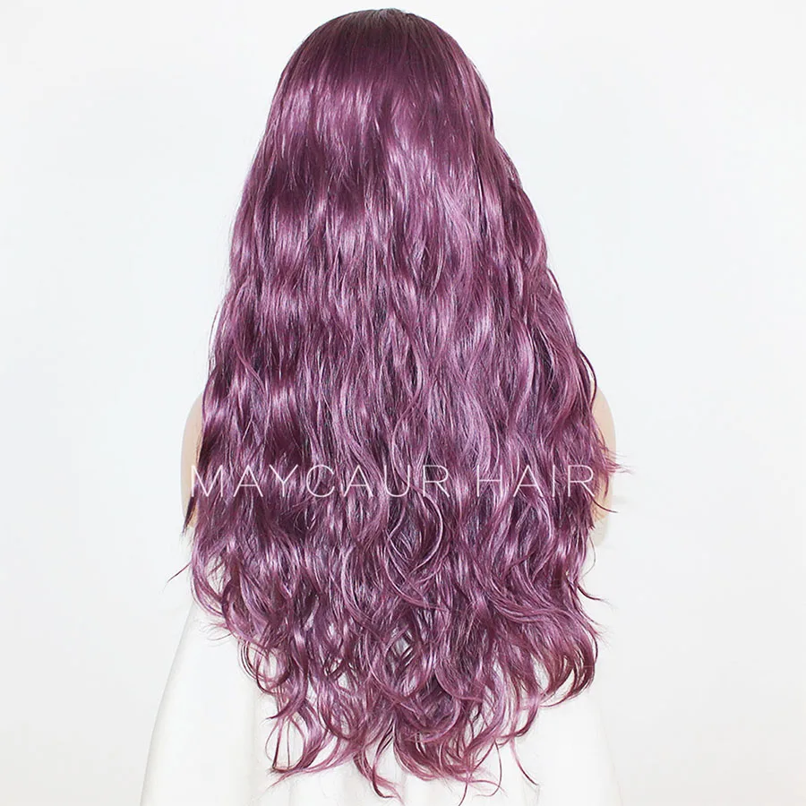 Maycaur Long Loose Wavy Hair Synthetic Lace Front Wigs for Black Women Purple Color Lace Wigs Glueless Heat Resist (5)