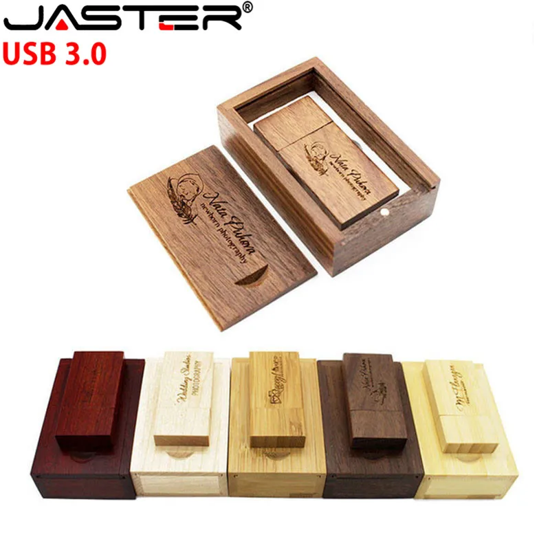 

JASTER USB 3.0 Wooden usb with box USB flash drive pen driver wood chips pendrive 4GB 8GB 16GB 32GB 64GB creativo personal LOGO