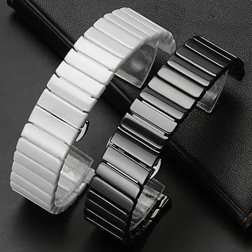 

Black White Ceramic Watch Strap 20MM 22MM Men's Polishing Anti-Metal Allergy Folding Clasps Watch Strap 22mm band Ceramic