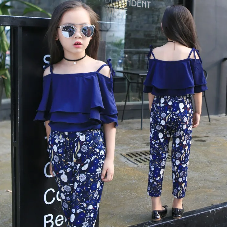 

Girls Set Clothes Kids Fashion Top Pant Two Piece Children Summer Suit