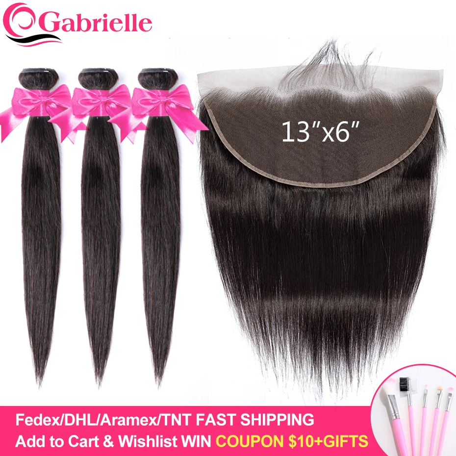 

Gabrielle Hair Brazilian Straight Bundles with 13x6 Frontal Human Hair Weave Bundles with Frontal Closure Remy Hair Extensions