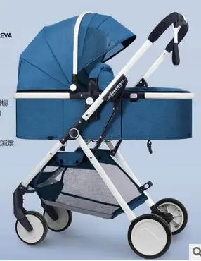 Four wheel EVA Детская коляска, легкая, с высоким пейзажем, может лежать в сложенном виде, двусторонняя, ударная, четыре колеса, многофункциональная детская коляска, детская коляска - Цвет: Four wheel EVA