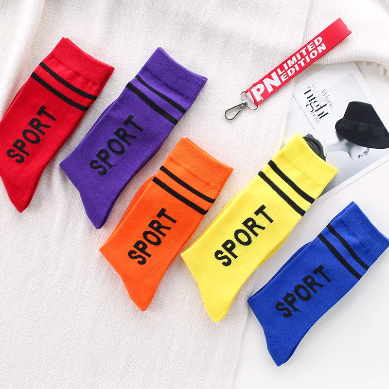 Осенне-зимние уличные носки, полосатые носки с буквенным принтом, спортивные однотонные носки для мужчин и женщин с одинаковыми носками