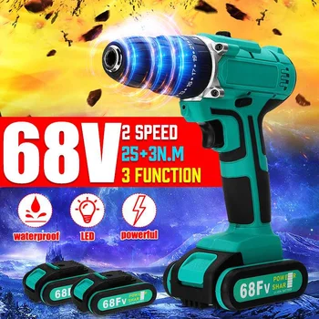 

68V Electric Drill Screwdriver Wireless with 2Li-ion Rechargeable 7500mAh Batteries 2Speed Impact Power Drills For EU US Plug