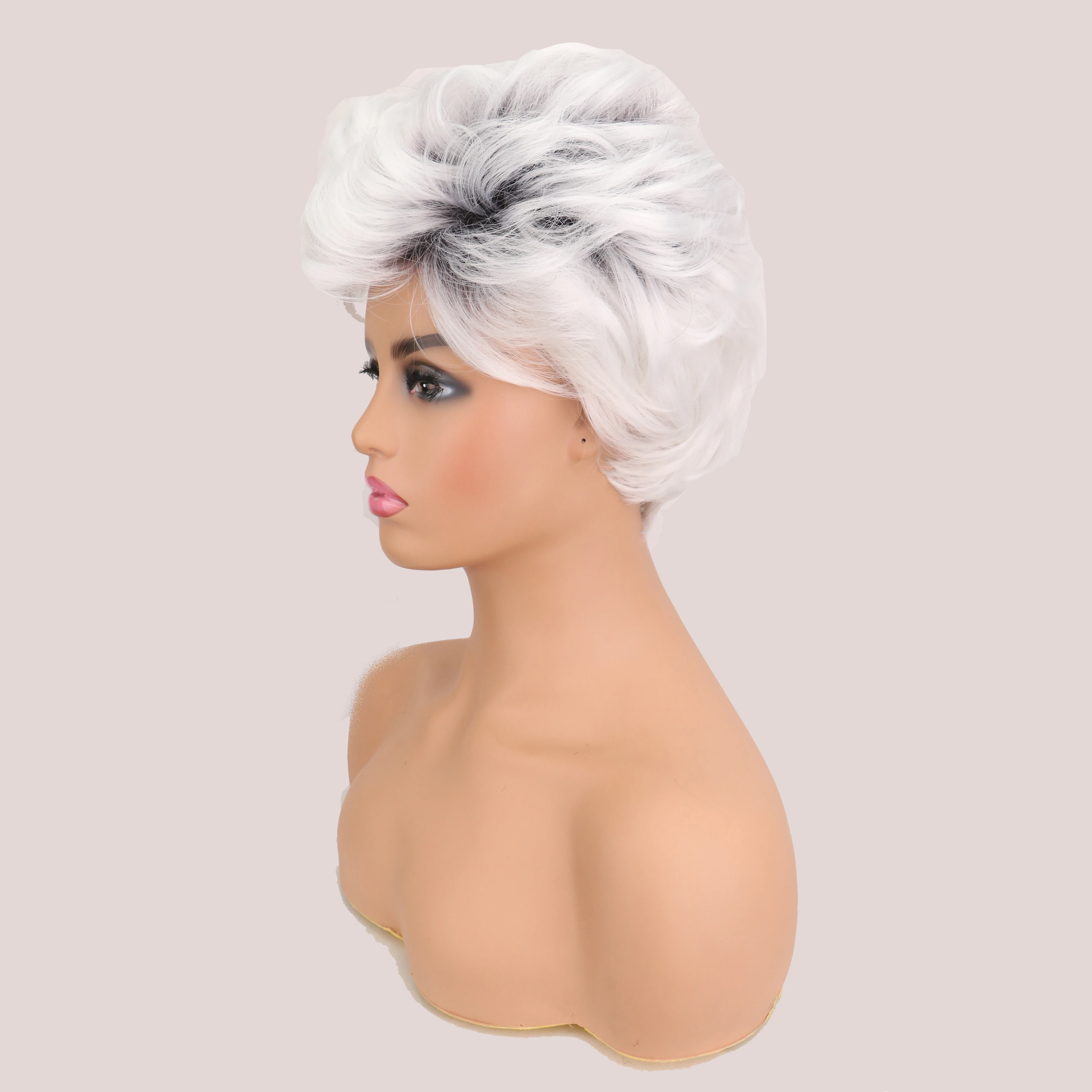 WHIMSICAL W Synthetic Trendy Wigs for Women Natural Straight Hair Black Root Ombre Silver White Color Wig for Daily Wear