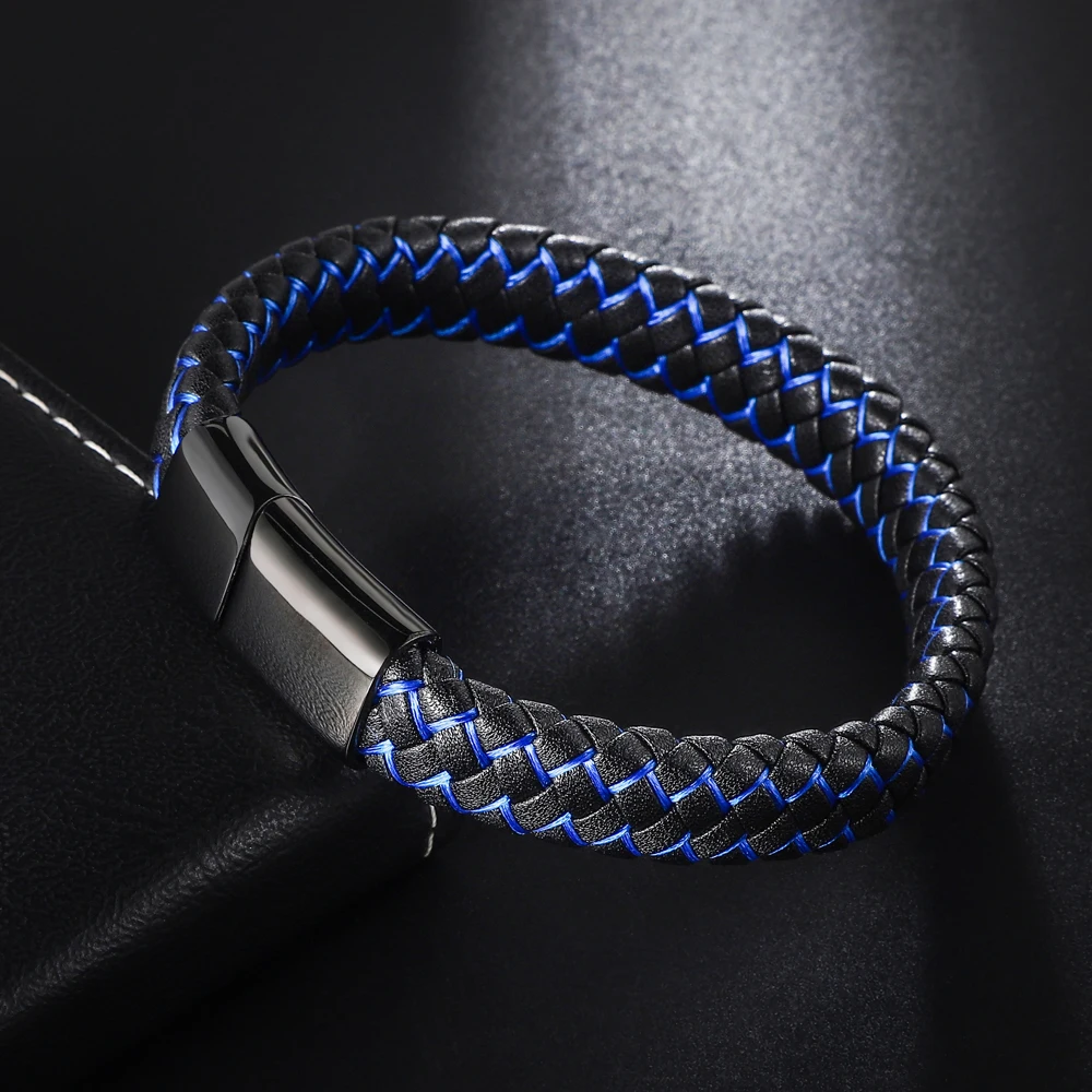 Punk Braided Genuine Leather Bracelet for Men Women Jewelry Stainless Steel Magnetic Clasp Unisex Blue Red Birthday Gifts Couple - Image 5