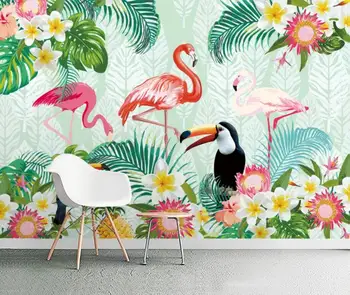 

CJSIR Custom Wallpaper Tropical Plant Parrot Flamingo Background Wallpaper Home Decor Living Room Bedroom Mural 3d Wallpaper