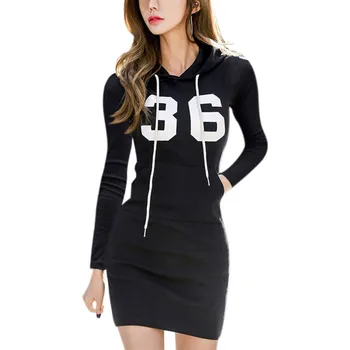 

Sports Hip Hop Style Lady Dresses Women Pullover Sweater Hoodie Spring Letter Print Long Sleeve Casual Loose Bag Hip Dress