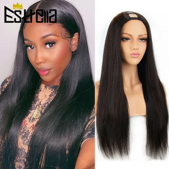 

Peruvian U Part Wigs Glueless Straight Human Hair Wigs Human Hair Natural Black Remy Bleached Knots 150% Density Middle Part
