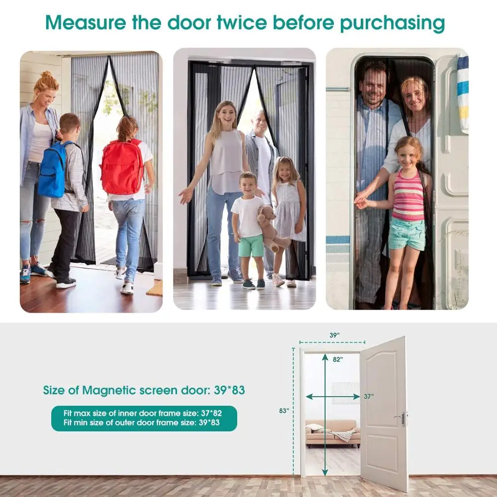 

Magnetic Screen Door with Heavy Duty Mesh Curtain and Full Frame Hook Loop