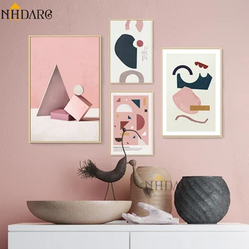 

NHDARC Canvas Printings Pink Geometry Modern Simple Light Luxury Style Posters and Prints Painting Wall Pictures Art Home Decor