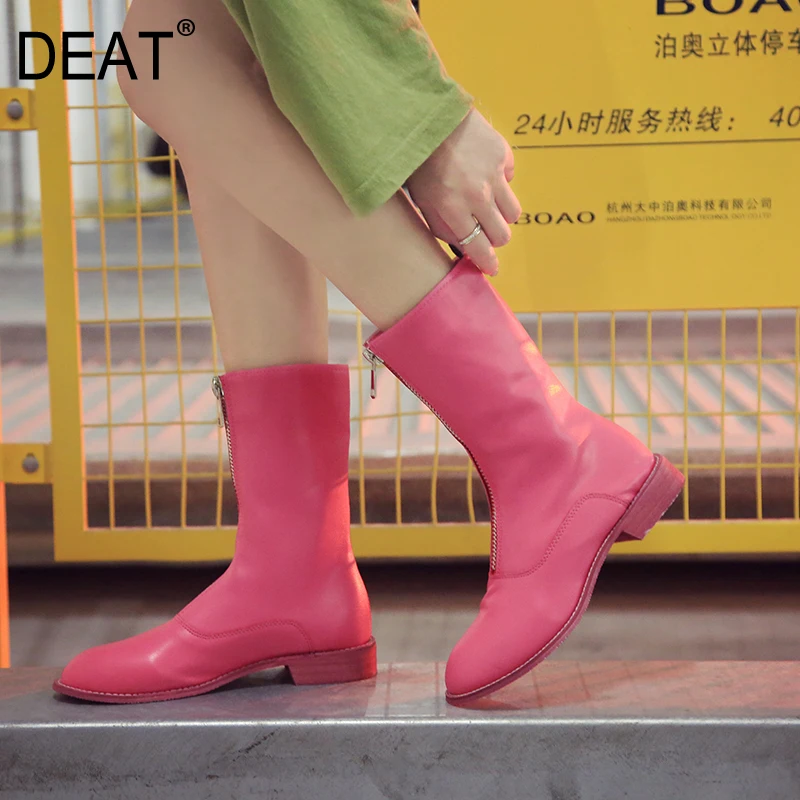 

[DEAT] 2019 Round Toe Front Zipper Personality Casual Pu Leather Single Shoes Women Boots New Spring Autumn Fashion Tide 10D700