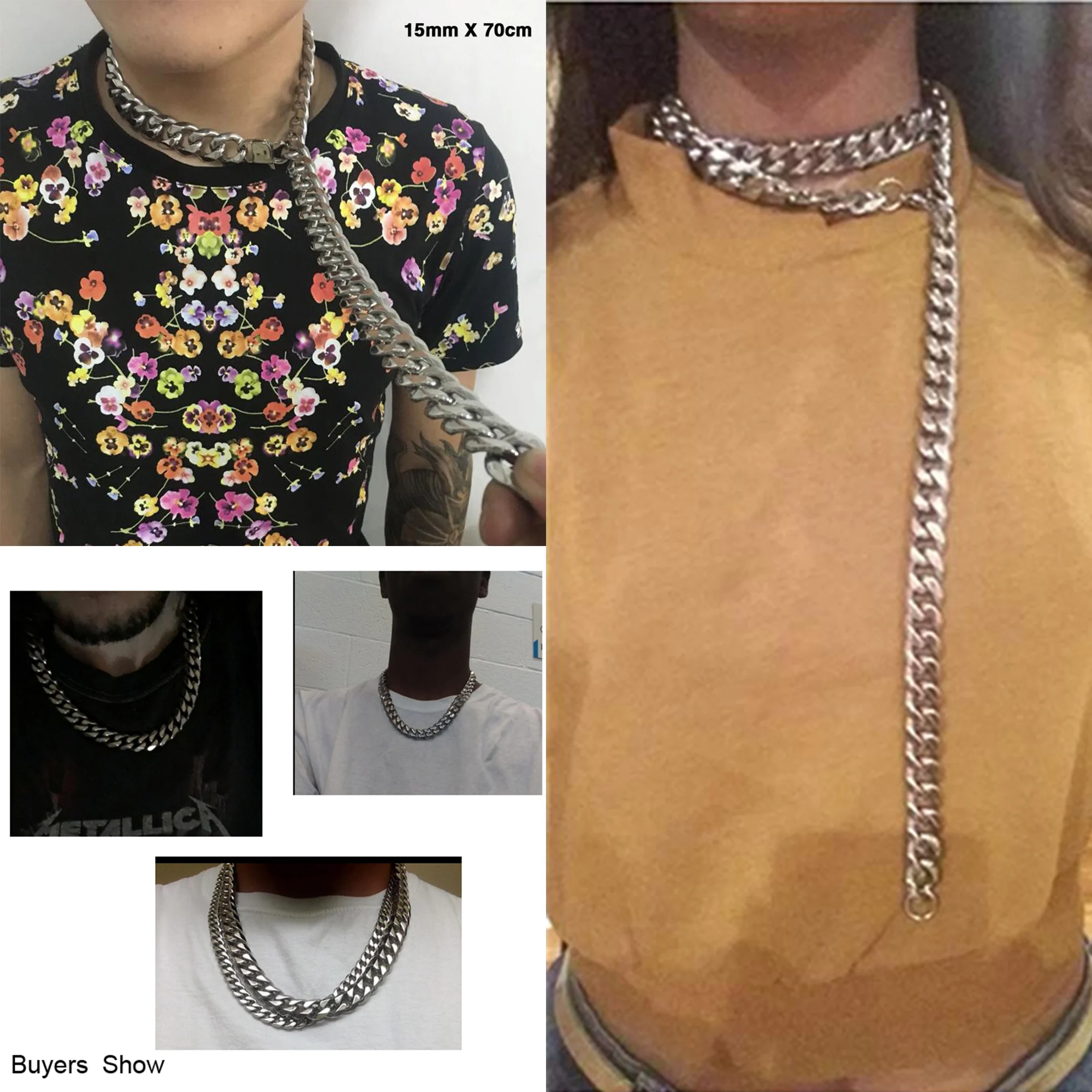 12/15/17mm High Polished Men's Necklace Cuban Link Chain 316L Stainless Steel Choker Hip Hop Punk Jewelry Accessory Wholesale