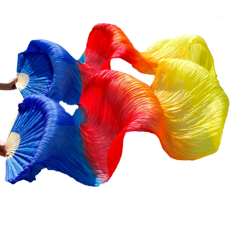 

100% Real Silk/Imitation Silk Belly Dance Fan High Quality Chinese Silk Fans Veils Belly Dance Veil Handmade Dyed Silk Dance Fan