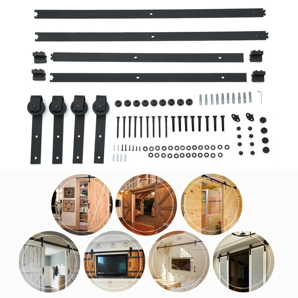 

FR 3.66M Rustic Door Roller Dual Wood Door Sliding Track Space-Saving Sliding Barn Door Hardware Durable Building Supplies
