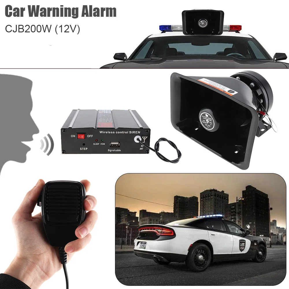 

12V 200W 9 Tone Loud Car Warning Alarm Police Siren Horn Speaker with MIC System