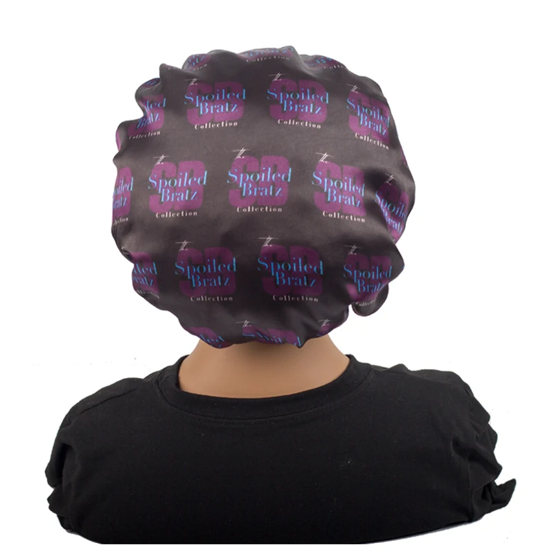Custom Full Logo Silk Hair Bonnet For Women Customised Bonnets Satin Custom  Logo Designer Bonnets