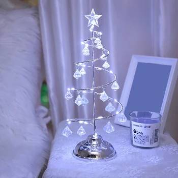 

LED Christmas Trees Miniature Crystal Pendant Ornaments Attached Table Light Desk Lamp Fairy Living Room Decor New