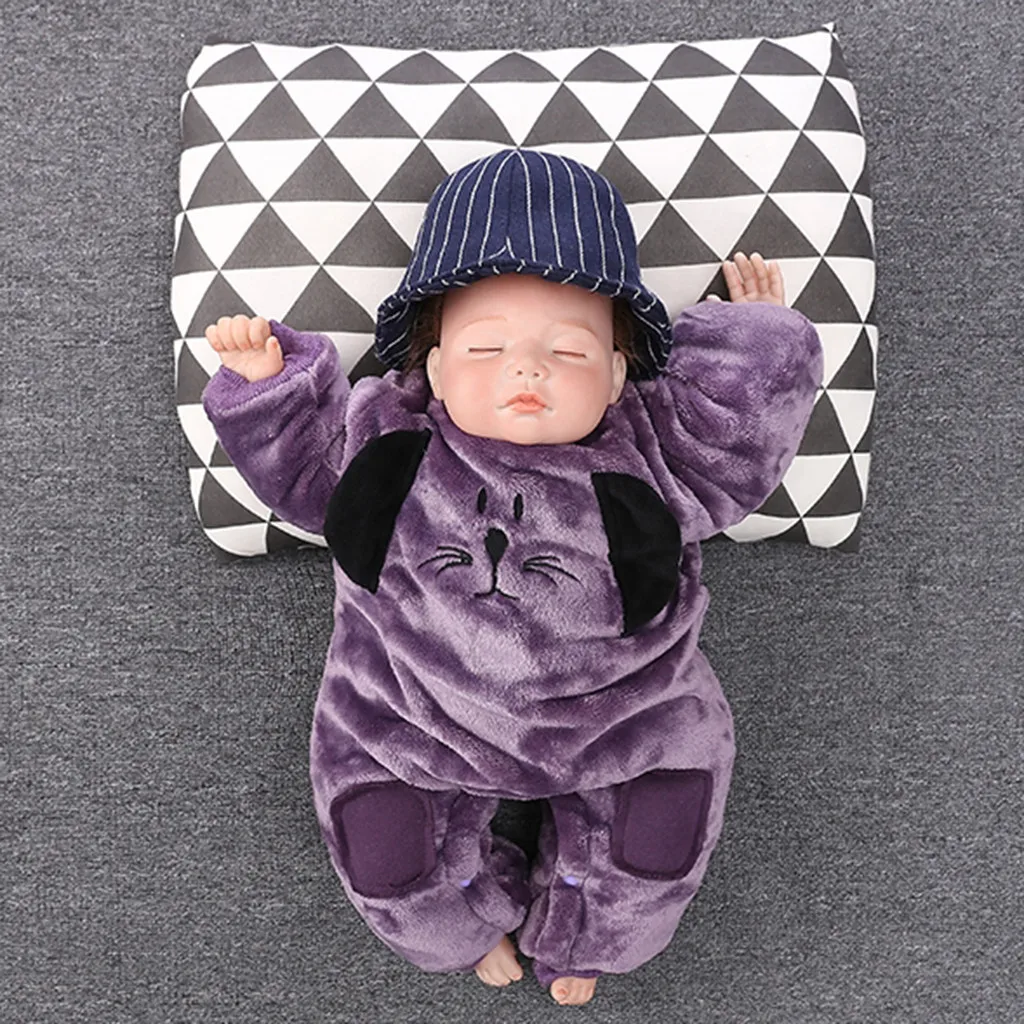 Baby Rompers Winter Newborn Toddler Thickening Pure Color Animal Embroidery One-Piece Garment de bebe Costumes |