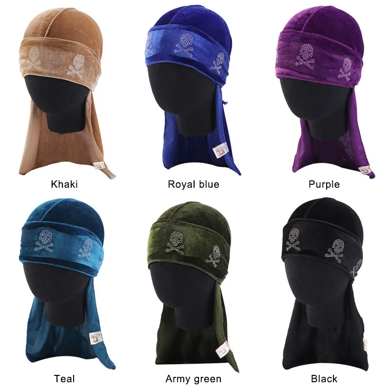 

Unisex Unisex Breathable Bandana Hat Velvet Skull Durag doo durag Long Tail Headwrap Biker Pirate Cap Hair Accessories