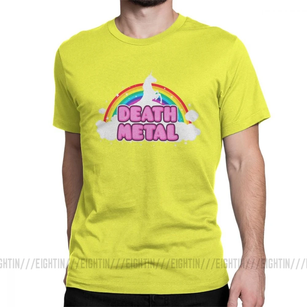 Забавные мужские футболки с изображением единорога и радуги, футболка с коротким рукавом в простом стиле из хлопка, футболка с круглым воротником, футболки размера плюс, одежда - Цвет: Цвет: желтый