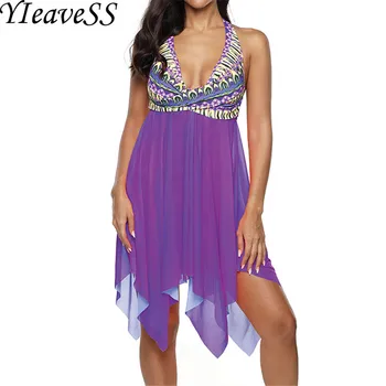 

2020 Tankini Plus Size Swimming Suit 5XL Loose Swimsuit Women's Separate Bikini Waist Bather Push Up Padded Wire Free Swimwear