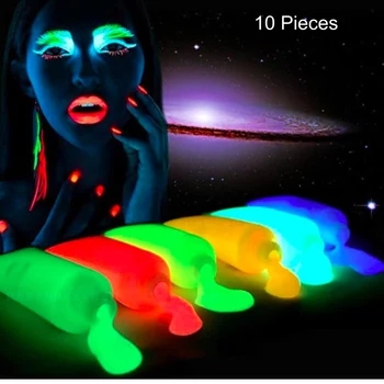 

10X Neon Fluorescent Glowing Body Paint Glow in The Dark Face Painting UV Luminous for Party Halloween Makeup Acrylic Paint 25g