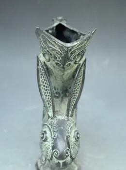 

Exquisito interesante chino bronce arcaísta cabeza de conejo estatua de adorno copa de vino