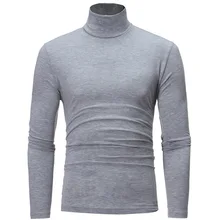 Spring Autumn Slim Fit Pure Color Half Collar Long-Sleeved T-shirt Men Tight Base Shirt Trendy Mid-Collar Clothes Large Size