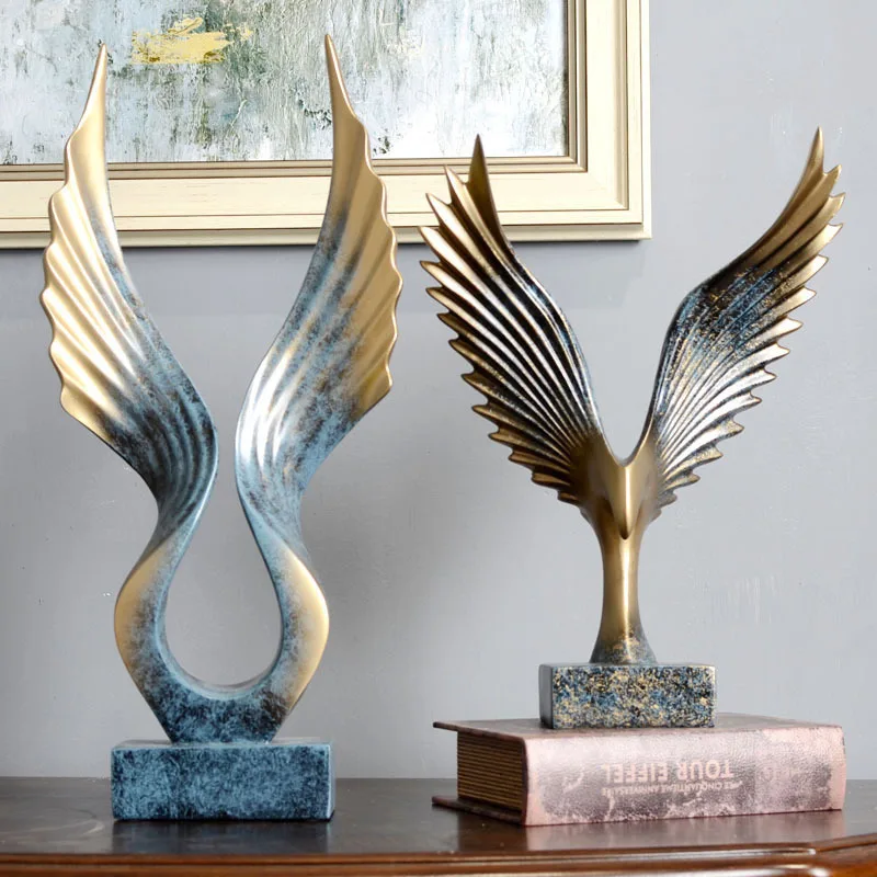 

Retro Abstract Eagle Wing Sculpture Twisted Lines Creative Statue Fish Resin Figurine Artwork Home Decorations Accessories Gift