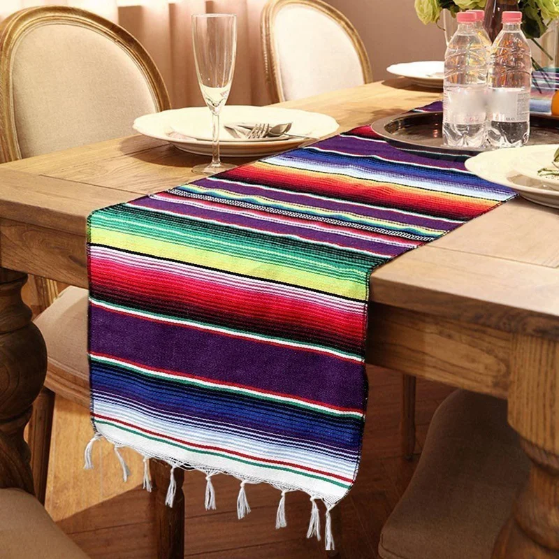 Горячие 10 шт. Мексиканская Serape настольная дорожка вечерние домашний декор бахрома хлопчатобумажная скатерть 213X35 см