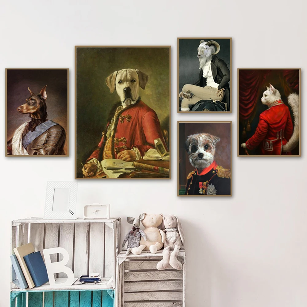 Vintage Dog Princess Pet Gentleman Cat Nordic Poster Animals Wall Art Canvas Painting Wall Pictures For Living Room Unframed