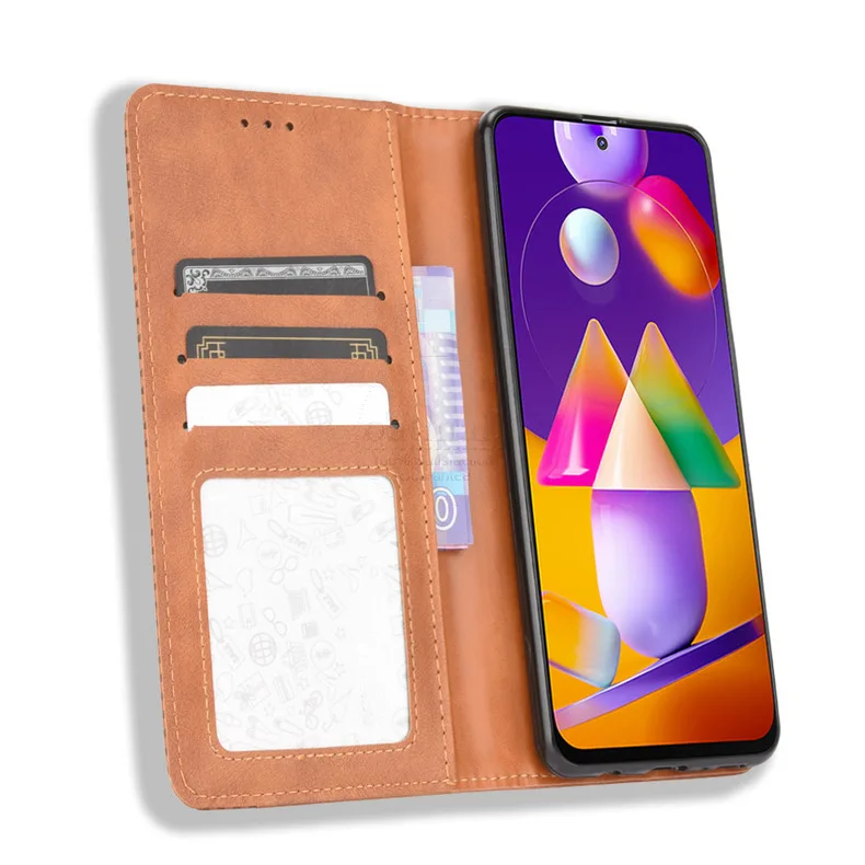 Luxury Retro Slim Magnetic Leather Flip Cover For Samsung Galaxy M31S Case Book Wallet Card Stand Soft Cover Mobile Phone Bags