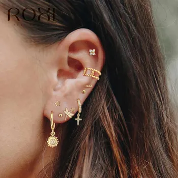 

ROXI 925 Sterling Silver Stud Earrings for Women Tiny Dot Arrow Cactus Small Earrings Boho Leaf Earrings Korean Piercing Earings