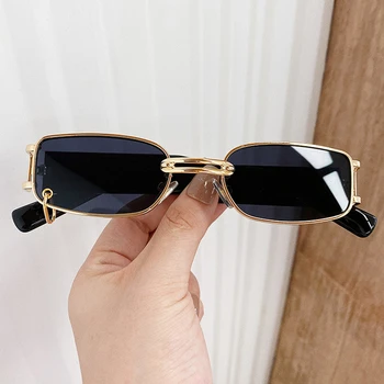 

New Fashion Alloy Suqare Punk Sunglasses For Women Small Frame Clear Gold Silver Eyeglasses Men Hip Hop Circle Pendant Glasses