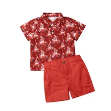 От 1 до 6 лет, Рождественский комплект одежды для мальчиков, деловой костюм джентльмена для маленьких мальчиков красная рубашка с мультяшным автомобилем, штаны Рождественские наряды одежда на год